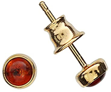 Artisana-Schmuck Boucles d'oreilles en ambre avec petites boucles d'oreilles rondes en ambre et argent sterling 925/000 plaqué or