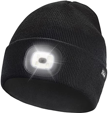 Etsfmoa Unisex Beanie with The Light Gifts for Men Dad Father USB Rechargeable Caps Black