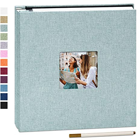 Yopih Album Fotografico Autoadesivo 28x27 cm, Scrapbook Fai da Te con 60 Pagine Bianche, Copertina in Lino, Album Foto per 10x15 13x18 20x25 cm, Regalo Famiglia Matrimonio Viaggi Turchese