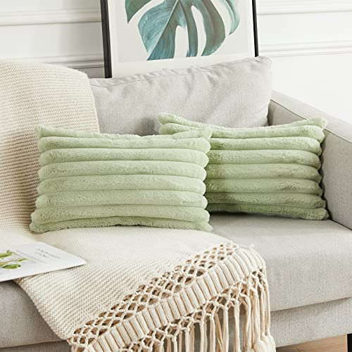 Joyouth 2er Set Doppelseitige Plüsch Samt Kissenbezüge Weiche Künstliche Pelz Kissenbezüge Dekorativ für Couch Sofa Schlafzimmer Wohnzimmer Zuhause 30x50 cm Grün