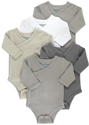 Kindsgard Body avvolgente per neonati, confezione da 5, morbido e di alta qualità, 100% cotone biologico, grigio., 2 mesi