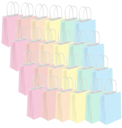 LOCCY 24 Stück Papiertüten mit Henkel, 6 Farben 12x6x15CM Bunt Papiertüten Geschenktüten aus Kraftpapier Mitgebseltüten Candy Tüten für Kindergeburtstag, Hochzeiten, Weihnachten Partys, Feiern