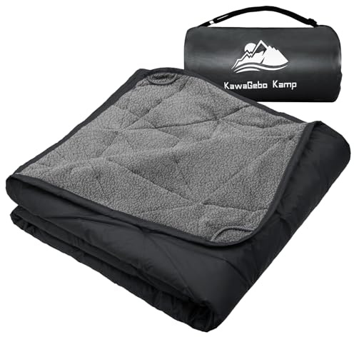 KawaGebo Kamp Large Outdoor Waterproof Blanket Extra Thick Fleece Stadium Blanket for Camping, Car, Pet, Picnics - Windproof, Wearable, Machine Washable 80 x 58 (Black Gray)
