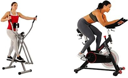 Sunny Health & Fitness Elliptical Cross Trainer w/LCD Monitor, Air Walker Exercise Machines + Indoor Cycling Wheel with Magnetic Belt Drive, 136kg Max Weight, Pedal Hook, Tablet Holder
