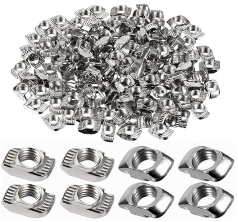 Okaywork 100 Stück T-Mutter Nutensteine M5 Nut 6 Aluprofil 20x20 Zubehör, T Nutenstein,gewindeplatte Kohlenstoffstahl Vernickelt Bootsförmiges Federstück, quadratischer Schieber, elastisches Trapez