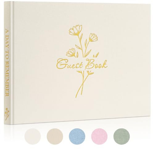 Lanpn Wedding Guest Book with 108 Blank Pages - Elegant Linen Hardcover Guestbook Wedding Reception for Sign in and Photos - Polaroid Guest Book for Wedding Bridal Shower Baby Shower Party (Cream)