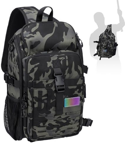 Angeltasche, Angelrucksack mit Gepäckträger und Rutenhalter, Outdoor-Camping-Schulter-Kreuztasche, multifunktionaler Angelgerätetaschen-Rucksack, geeignet zum Wandern, Radfahren, Angeln, Camping