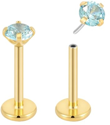 Piercad Koala 2 st Titan 18G Trådlösa Platta Baksida Födelsesten Örhängen Labret Helix Tragus Brosk Läpp Monroe Conch Örhänge Skivstång Kroppspiercing Smycken