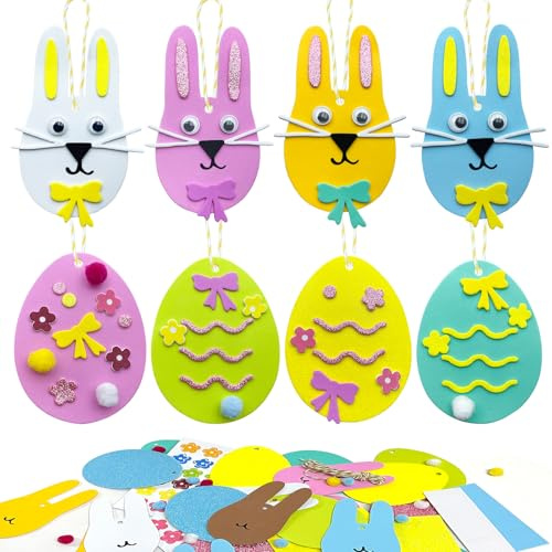 20 Piezas Manualidades Pascua Pegatinas de Espuma Artesanales, Pegatinas de Pascua Niños Creativas, Decoración Pascua Colgante, Forma de Conejo y Huevos de Pascua Adornos Primavera DIY Regalo (Conejo)