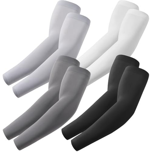 fuinloth 4 Pares Mangas de Brazo para Hombres y Mujeres, Deporte Compresión Protección Solar Negro+Gris Oscuro+Gris Claro+Blanco