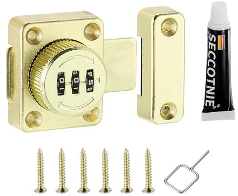 PATIKIL Cabinet Password Latch, Zinc Alloy Keyless Combination Lock 3-Digit Password Cabinet Safety Lock with Glue for Cabinet Drawer Cupboard, Gold