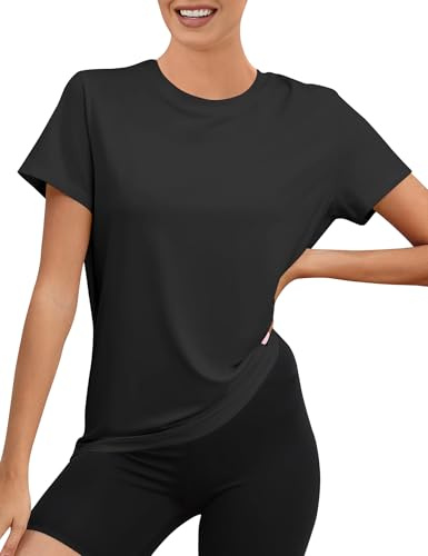 Rapbin Sportskjorta för kvinnor, kortärmad, UPF 50 basic, lätt, andas, torra, funktion, sporttoppar, damer, rund hals, sportskjorta, damer, ledig för fitness, löpskjorta, yoga