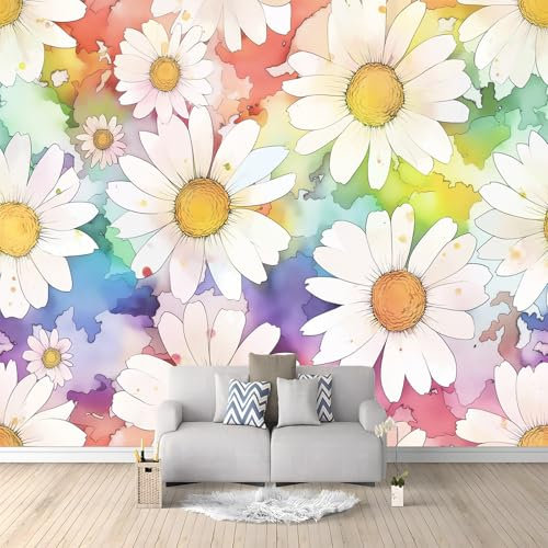 Fotomurales Crisantemos Arcoiris 200x140 cm Papel Tapiz Fotográfico no tejido 3D Moderna Fondo De Pantalla Mural Decoración De Pared Sala Cuarto Oficina Salón