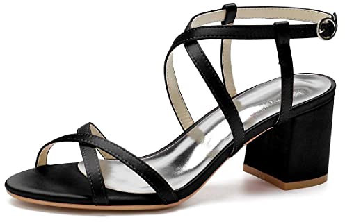 Women High Heel Mary Jane Pumps with Round Toes, Buckles and Thick Heels - Classic, Elegant Shoes for Office, Weddings Black