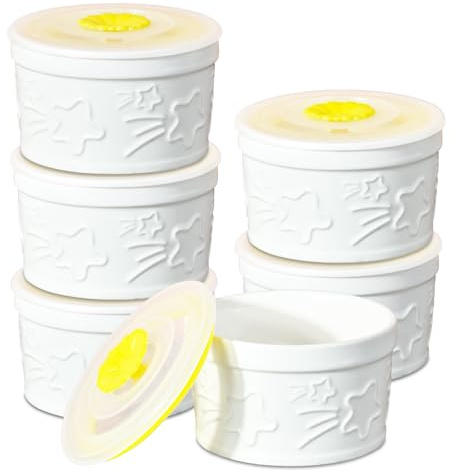 TAOCIGOU 6 moldes para soufflé, color crema brulee, diámetro de 10 cm – 240 ml, caja fuerte para horno con tapa, cuencos de postre y tartas para hornear y servir, mini cazuela platos, meteoros