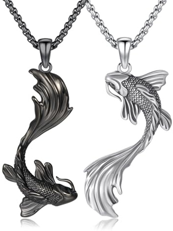 PARYFO Koi - Collana per coppie, in argento Sterling 925, con ciondolo a forma di Koi e catenina nera per 2 pezzi, gioielli dell'amicizia, regalo per coppie, amici, sorella, partner