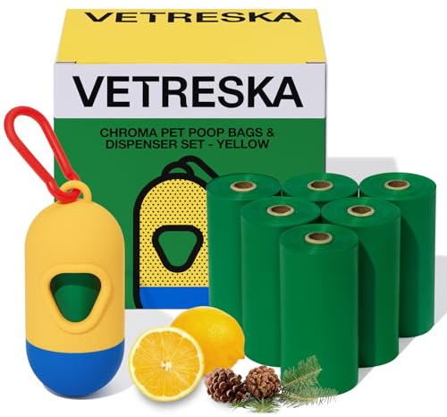 VETRESKA Dog Poop Bag Dispenser with 105 Bags, Leak Proof and Extra Thick
