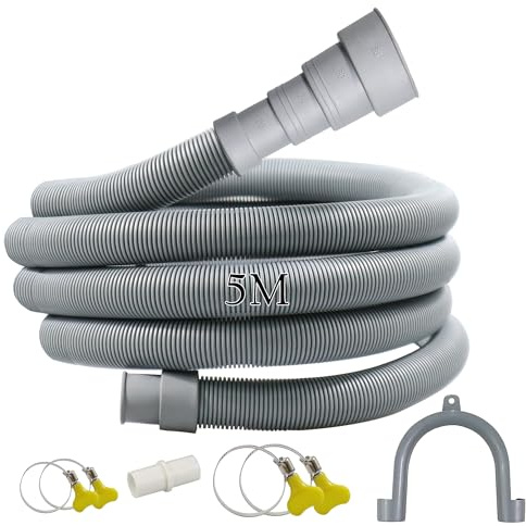 Quanerba Kit Manguera Desagüe 1/2/3/4/5M Extensible, Universal para Lavadoras+Lavavajillas - Incluye Adaptadores/Abrazaderas, Alta Resistencia, Fácil Instalación (5M)