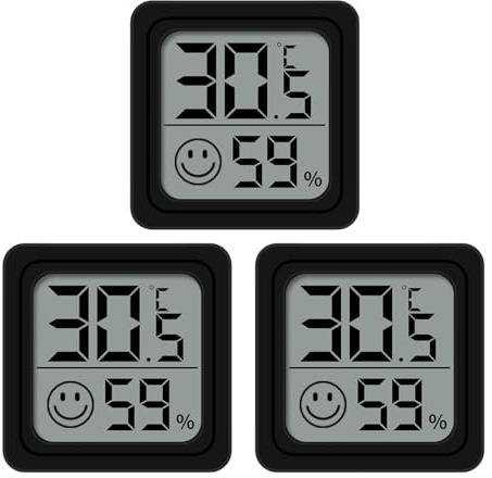 3 PCS Room Thermometer, Digital Room Hygrometer Accurate Temperature Humidity Meter Gauge Monitor Indoor Humidity Meter Large LCD Display Celsius for House Greenhouse Baby Office Garden Cellar (Black)