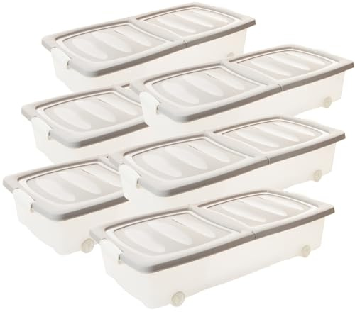 SUSTANIA Lot de 6 boîtes de rangement sous le lit – Boîtes plates en plastique avec couvercle rabattable et roulettes pour tiroir de lit