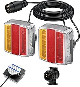 AUTOUTLET LED-släpvagn, bakljus, 12 V universellt bakljus sats släpvagn med 7 poler och 13 till 7 poler adapter – 7,5 m kabel & E11-certifierad, vattentät IP65, personbil lastbil bakljus
