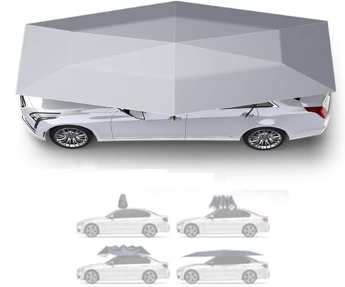 GEHPYYDS Fully Automatic Car Tent Umbrella, Car Roof Top Sun Shade Cover with Remote Control, Retractable Folding Movable Carport Pop Up Shelter, Waterproof All Weather Car Protection Silver-5.2m/205