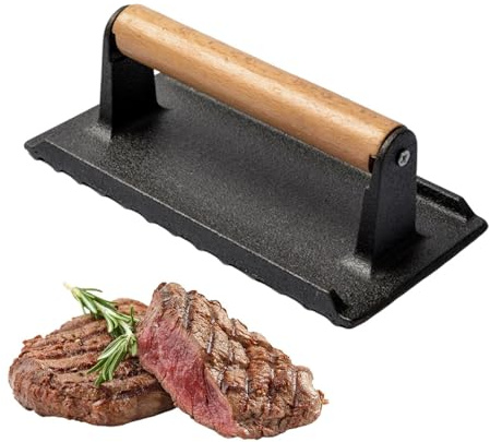 Prensa De Carne Para Cocinar - Peso De Parrilla De Hierro Fundido De 20x10,5x2 Cm, Prensa De Filete Para Barbacoa Duradera | Herramienta Ponderada Resistente Al Calor Para Cocinar Uniformemente Carne