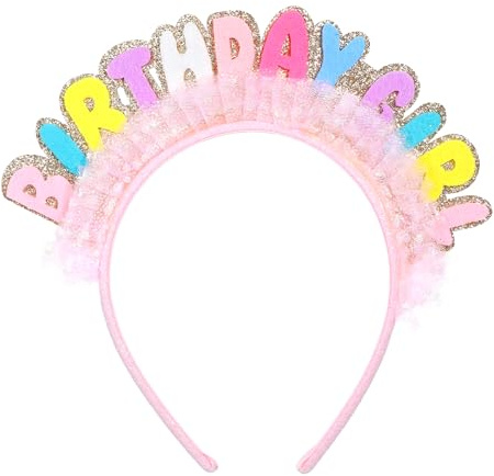 Ouligay Birthday Headband for Girls Women Pink Happy Birthday Headband Glitter Crown Letter Tiara for Hair Decoration & Gift