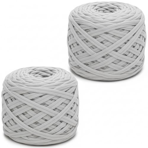 Xtrillogen 2 x 285g T Shirt Yarn,Chunky Yarn for Hand Knitting,Chunky Wool Knitting Kit,Tshirt Yarn for Crochet Wool Bags,Blankets,Baskets & DIY Home Decor (Light Gray)