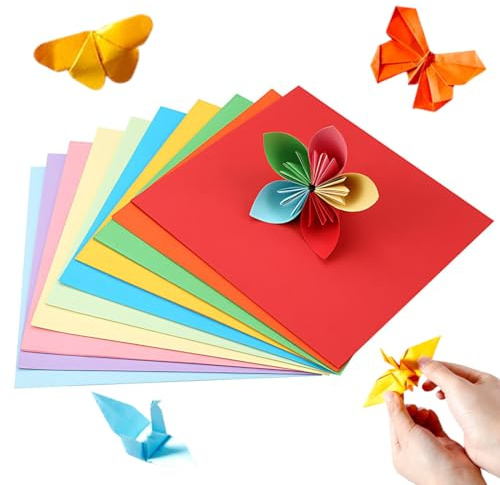 LONZIKP 100 fogli Carta Origami Colorata, Carta Pieghevole Fronte-retro per Progetti di Artigianato Artistico fai-da-te, Origami e Cartoncini Colorati, Carta per Origami (7x7 cm) (Colorato, 10 colori)