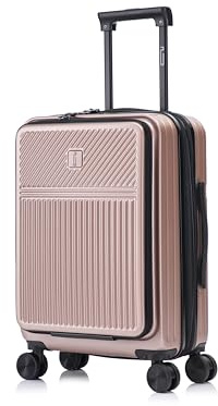 CELIMS - Valise Cabine 55x35x25 avec Front Pocket | Bagages Cabine Avion Enfant et Adulte pour Week-End et Déplacements d’Affaires | Serrure TSA | Rose Gold