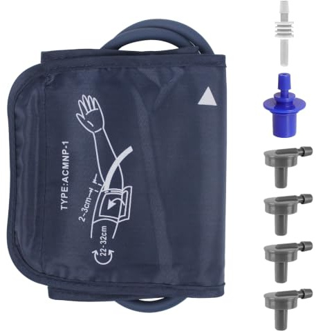 Blodtrycksmanschett överarm 22–32 cm, reservmanschett för blodtrycksmätare, universellt kompatibel med 6 adaptrar (4,6 mm/11,2 mm/4–7 mm vinkel)