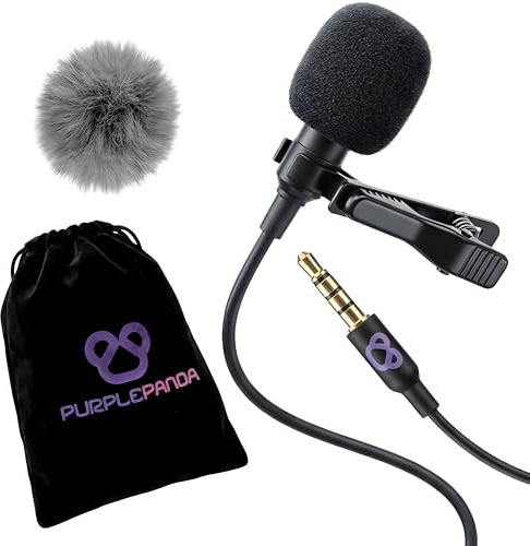 Purple Panda Wired Lavalier Microphone Omnidirectional – Attachable Lapel Mic Compatible with GoPro, DJI, Insta360, Tablet, iPad, DSLR, Camera, Ideal for Social Media Content Creators