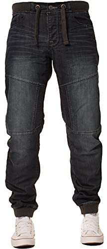 Enzo nya herrjoggingbyxor med muddar i denim jeans svart mode alla stora king storlekar, Mörk stentvätt, 32W x 32L