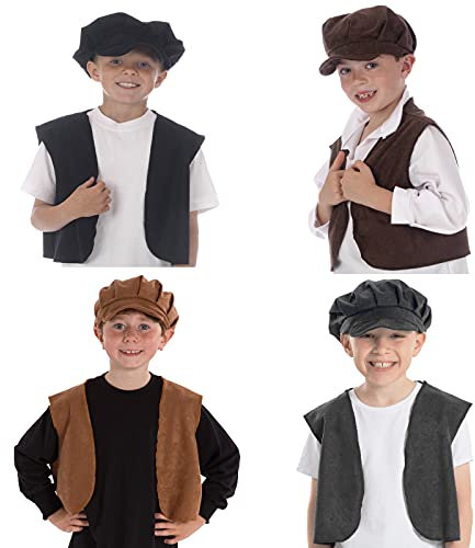 Charlie Crow Historische Schiebermütze und Weste Kostüm für Kinder | Schwarz | Einheitsgröße (3-8 Jahre).