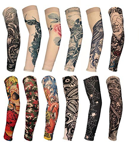 HOVEOX 12 Pcs Temporary Tattoo Sleeves Set Body Art Arm Stockings Protector Arts Fake Halloween Tattoo for Men Women