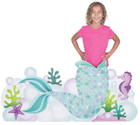 Fun Express Mermaid Birthday Decorations Life Size Cardboard Cutout - Mermaid Tail Photo Booth Props for Kids Party | 56 x 26 Inch Standing Party Decorations for Birthday Photoshoot