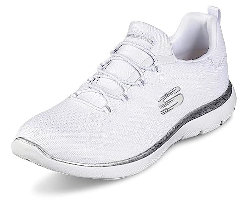 Skechers Femme Summits Fast Attraction Espadrilles, White Mesh/Silver Trim, 37.5 EU
