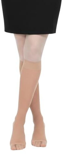 Actifi 8-15 mmHg Knee High Sheer Compression Socks for Women, Open Toe, Breathable Fabric - Best for Athletic Running, Cycling and Fatigue Relief - X Large, Nude