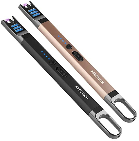 ARECTECH Electric Candle Lighter Rechargeable USB Long Gill Lighter for Candle Cooking Camping BBQs Fireworks (Black&Champagne Gold, Pack of 2)