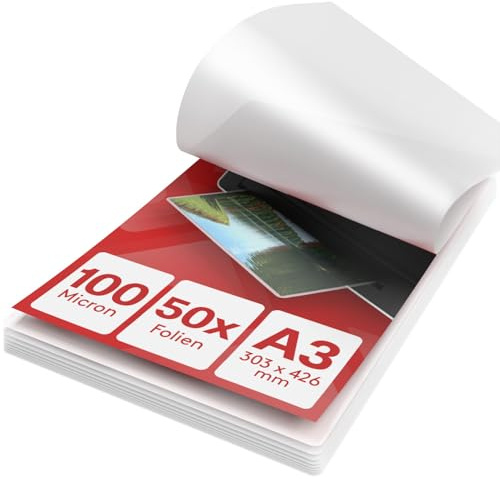 ACROPAQ A3 lamineringsark, 100 mic, 50 fickor, glänsande, högsta kvalitet, rundade hörn, lämplig för hantverksmaterial 18004