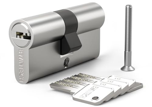 Bwintech 1 Stück 45/50mm Euro Messingzylinder, 95mm Schlüssel/Schlüsselzylinderschloss mit 5 horizontalen Messingschlüsseln,Anti Picking,Anti Bohr,Anti Snap,Anti Bumping, Satin Nickel Finish