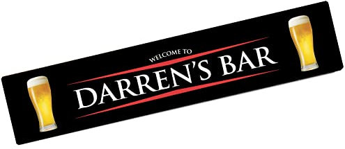 Personalised Small Bar Runner Mat - black red beer printed home bar mat L736