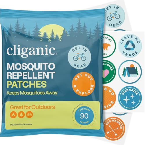 Cliganic Mosquito Repellent Stickers (90 Pack) - Camping Patches for Kids & Adults, Natural DEET-Free, Essential Oil Infused