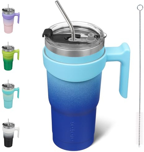 BJPKPK Vaso con asa, vaso aislado de acero inoxidable de 20 onzas con tapa y popote para mujeres y hombres, cielo