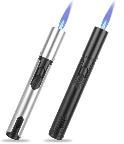 Accendino Antivento Jet Flame Lighter 2 Pacchi Accendino a Gas Butano Ricaricabile, Accendino Lunga per Cucina, Fuochi d'artificio, Campeggio, Barbecue, Camino, Regalo da Uomo (Senza Gas Butano)