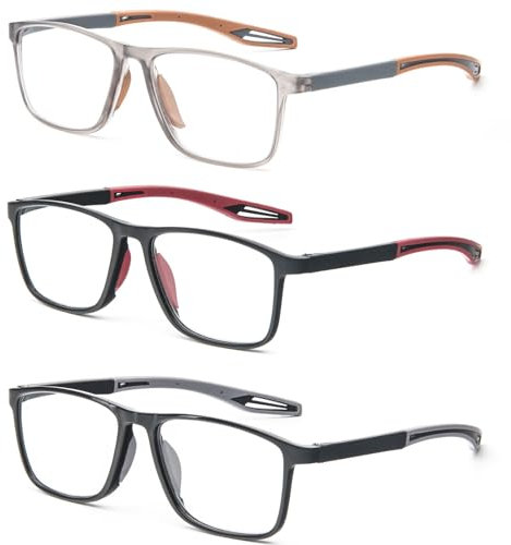 MMOWW 3er-pack Lesebrille Herren Damen Sportliches - Anti-blaue Ultraleicht TR90 Rahmen Computerbrille Arbeits Lesehilfe (Orange+Rot+Grau, +1.5)