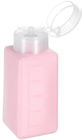 HARFINGTON Solvent Alcohol Dispenser 250ml(8.5oz) Press Type ESD Safe Anti-Splash Liquid Dispenser Pump with Sealing plastic Lid for Alcohol, Nail Polish & Makeup Remover, Pink