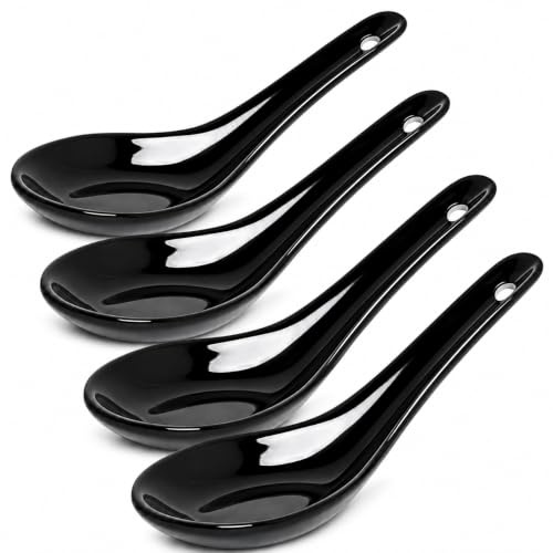 White and black Series ASIATICA | Porslinskeds-set Asien | 13 cm – rissked – soppsked, serveringssked, dessertsked – spoonset ramen (set om 4 svart)