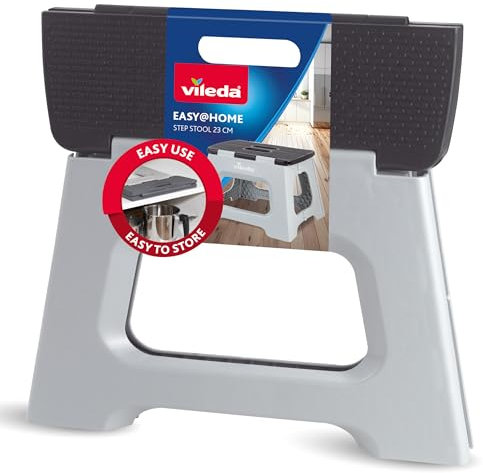 Vileda Tritthocker klappbar 23cm - für Erwachsene & Kinder bis 150kg - Inkl. Anti-Rutsch-Beschichtung - Klapphocker Faltbar 150 kg Ideal für Haushalt & Alltag - faltbarer Schemel